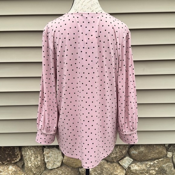 ADRIANNA PAPELL Blush Black Polka Dot V-Neck 3/4 Puff Sleeve Top - Picture 7 of 13